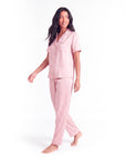 Silk Pajama Set – Short Sleeve Button Top & Long Pants