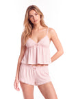 Women’s Lace Trim Pajama Set – Embroidered Camisole Top with Shorts