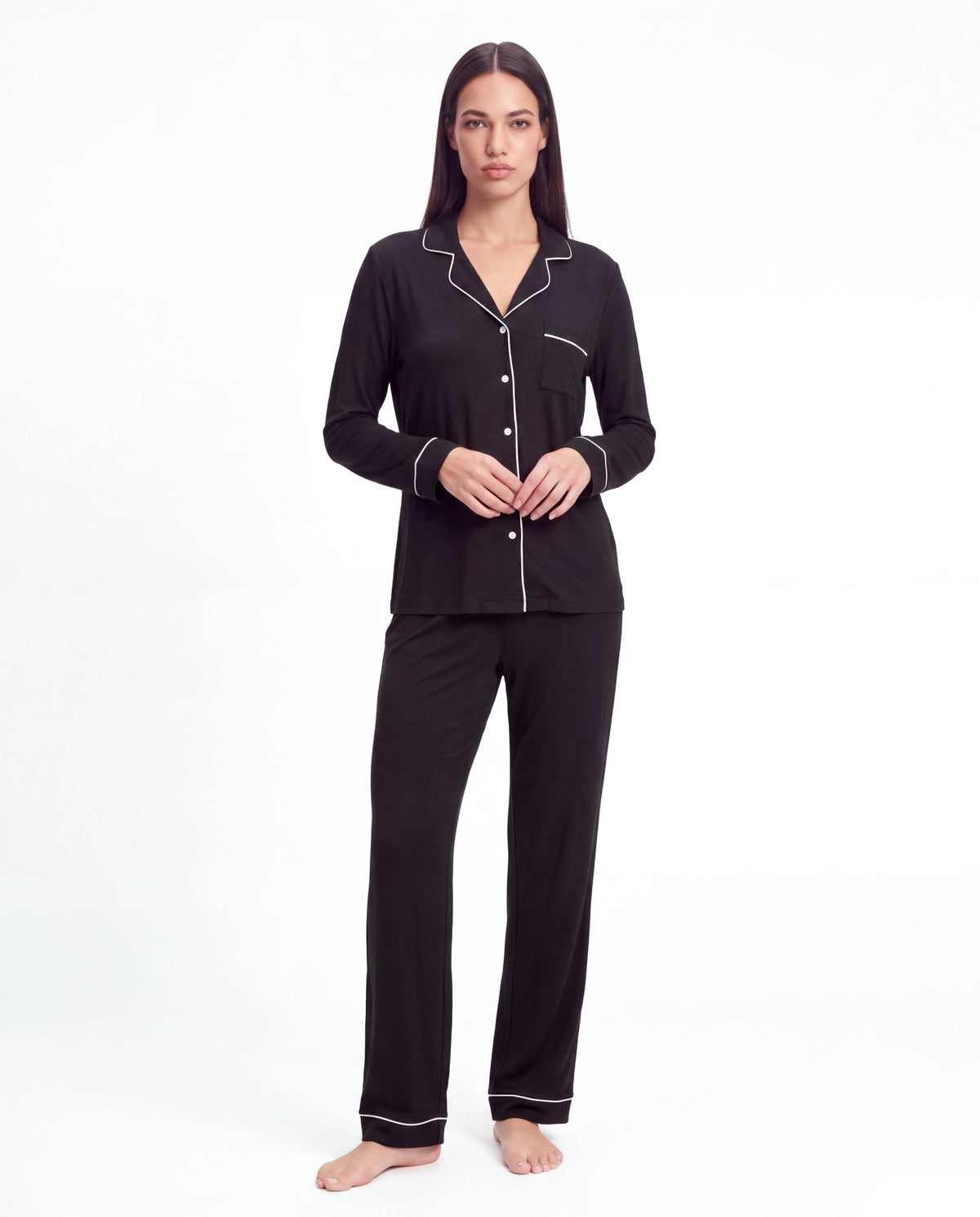 Women’s Bamboo Pajama Set – Long Sleeve Button Down Top with Full Length Pants