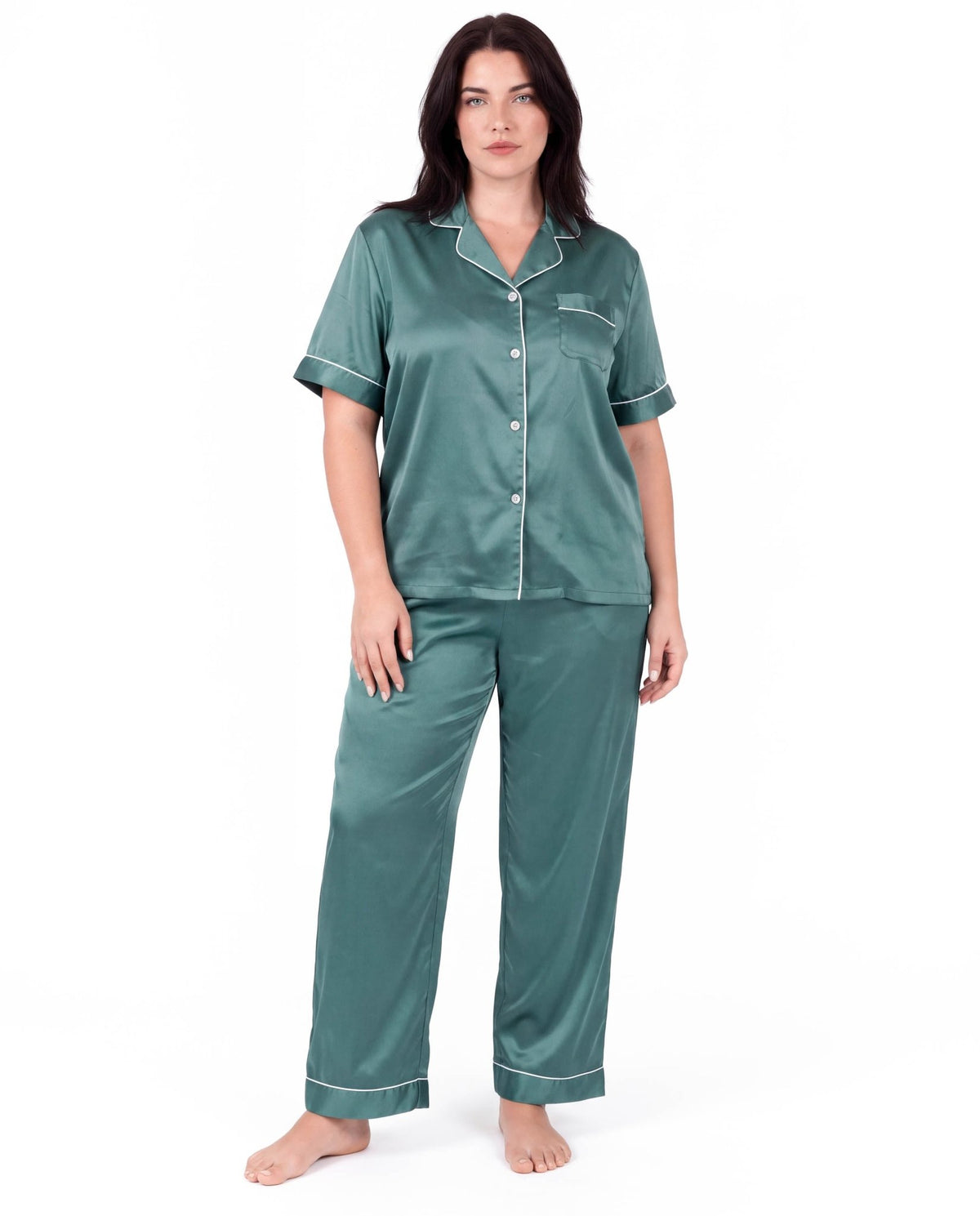 Sleepwear Set for Plus Size Women – Fashionable Tops and Long Pants Homewear