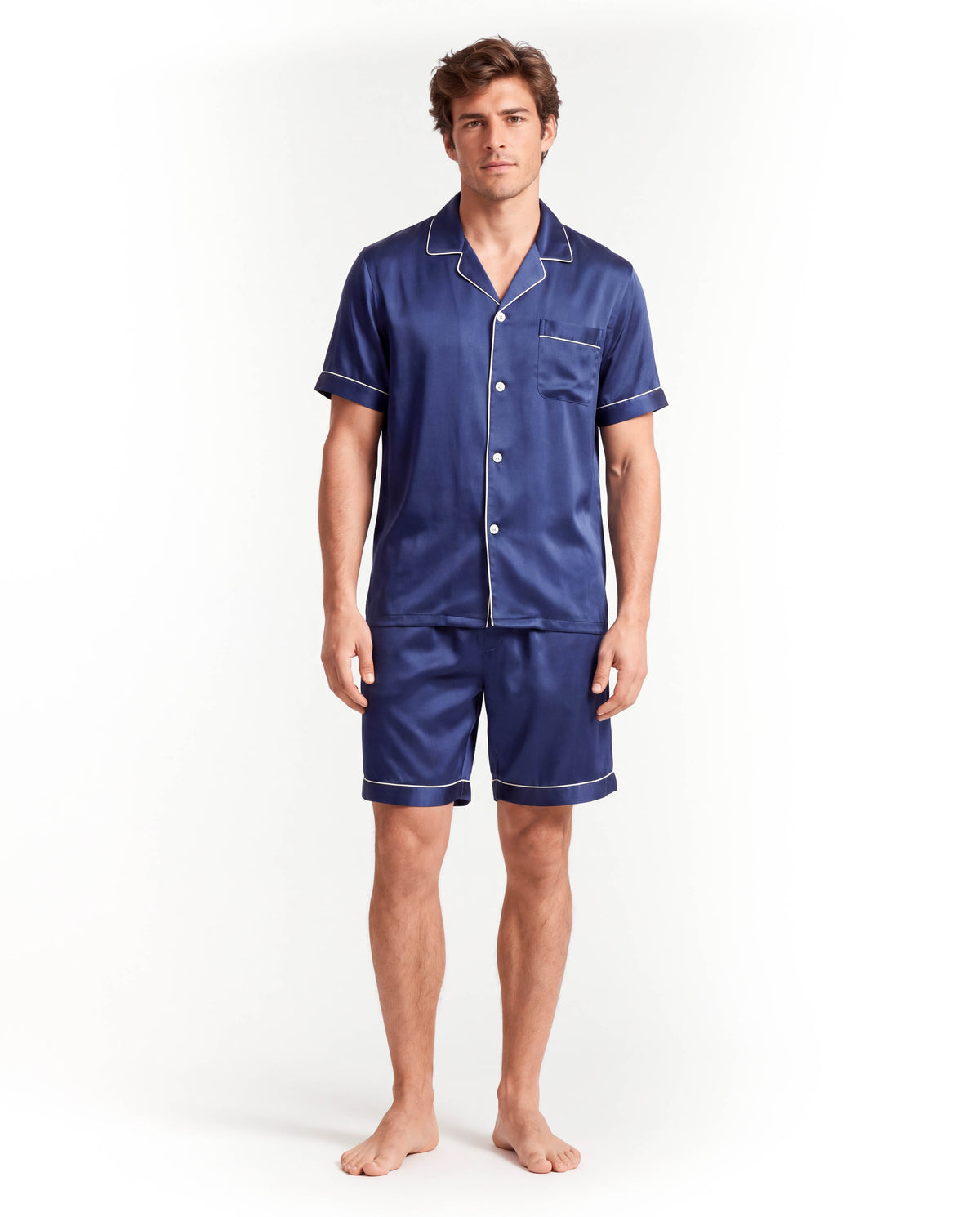 Men’s Silk Short Sleeve Set – Suit Collar Loungewear Set
